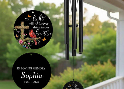 Personalzed Cardinal Memorial Wind Chimes for Sympathy