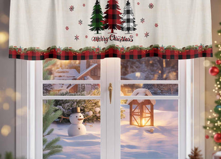 Christmas Curtain Valance for Windows Pine Tree Holly Rod Pocket Valance Window Treatments Snowflake Xmas Buffalo Plaid Check Short Curtains for Kitchen Windows Bathroom Bedroom 54x18in