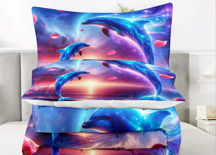 Raphus cucullatus Dolphin Comforter Set Queen,Ocean Quilt Set Coastal Beach Theme Bedding,Dream Comforter Set,Beach Decor for Bedroom,Summer Quilts for Queen Bed