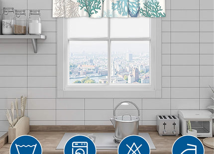 Cneztholim Summer Beach Theme Valance for Kitchen Windows Nautical Coastal Blue Coral Short Curtains Ocean Window Treatment Home Decor Valances for Living Room Bathroom 54x18inch with Rod Pocket