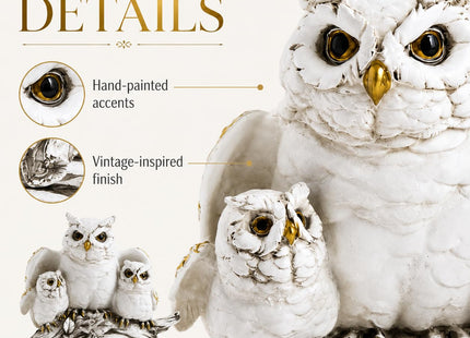 Blorple White Owl Family Statue, Resin Owl Figurines for Home Decor