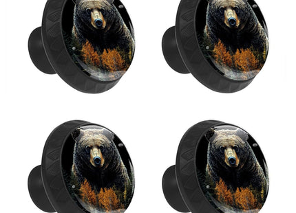 Genhuyiz 4 Pcs Drawer Dresser Knobs Forest Black Bear Cabinet Knobs Pulls Crystal Glass Knobs for Kitchen Cabinet and Drawer Bathroom Round Dresser Pull Handles