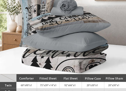 Zzzboro 7 Piece Comforter Set Queen Size,Camping Camper Rv Bedding Set with Fitted Sheet 2 Pillowcases & 2 Shams Forest Mountain Bed in a Bag for Kids and Adults