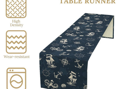 Nautical Coastal Table Runners Ocean Sailboat Table Runners for Dining Room Starfish Blue Teal Dinner Runner Kitchen Indoor Outdoor Patio Party Decor Fabric 1 Panel W13xL36in