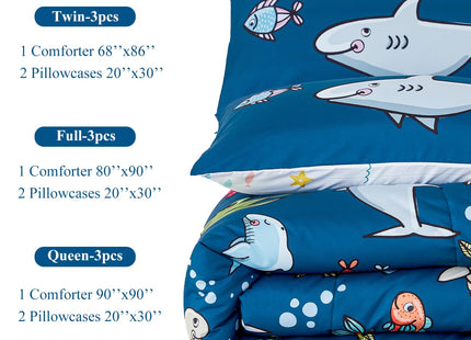 WINLIFE Shark Comforter Set Queen Size for Boys Teen Ocean Themed