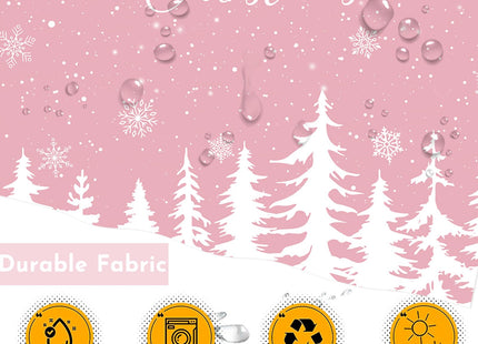 Pink Christmas Shower Curtain Snowflake Pine Tree Bath Curtain 72x72 In