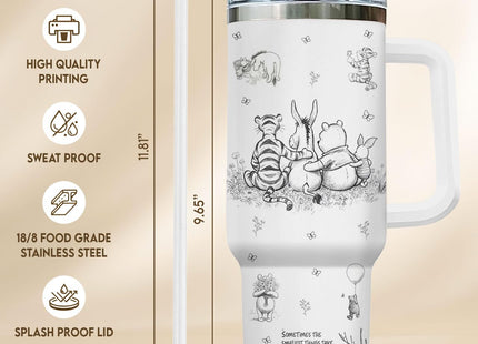 GEPOSTORE Woodland Bear Friends Sketch Tumbler 40oz with Handle and Straw