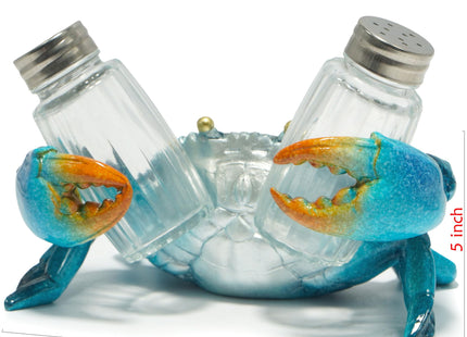 Hodao Sea Crab Salt and Pepper Shaker Set with Holder, Beach Kitchen Decor