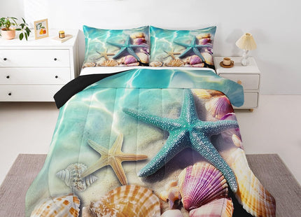 Erosebridal Ocean Beach Comforter Set Twin Teal Starfish Coastal Bedding Sets Conch Shell Sea Animal Quilt Duvet for Kids Boys Girls Summer Hawaiian Beach Holiday Comforter Green Yellow 1 Pillowcase