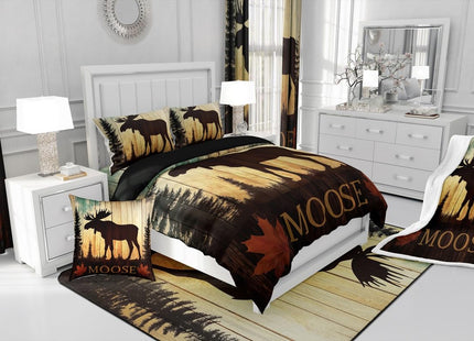 Erosebridal Farmhouse Bedding Pine Tree Rustic Decor, Moose Queen Comforter Set Wild Animal Bedding Comforter Sets, Oil Painting Abstract Quilt, Wildlife Nature Safari Room Decor for Boys Girls Teen