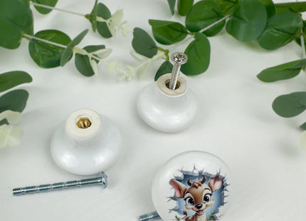Lasyman 1.5" 8PCS Woodland Animals Nursery Cabinet Knobs Ceramic Deer Nursery Kids Room Drawer Furniture Door Decorate Pull Handles