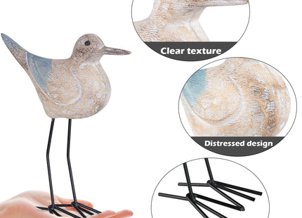 EVINIS Seagull Statues Coastal Beach Nautical Decor, Wood Sea Bird Sculpture Ornament for Home Room Table Decor (2pcs)