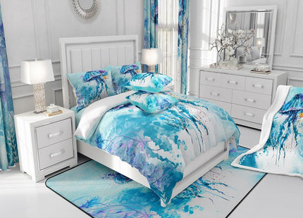 Feelyou Jellyfish Bedding Set Twin Ocean Comforter Cover Set for Girls Sea Creature Underwater World Duvet Cover Breathable Marine Life Sealife Bedspread Cover Room Decor Aquatic Animal Quilt Cover