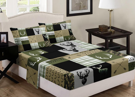 Nttopship Hunting Camo 4 Pieces Bed Sheet Sets Full Size Deer Hunting Camo Bedding Sets with 16" Deep Pockets Hunt Deer Bedroom Decor,Bedding Set 4 PCS(1 Fitted+1 Flat+2 Pillowcases)