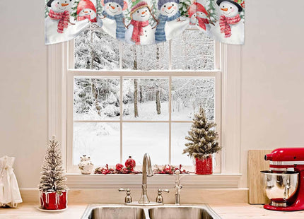 Christmas Snowman Tie Up Valance for Kitchen Windows,Winter Snowy Cardinal Adjustable Valances Rod Pocket Short Curtain,Pine Tree Branches Retro Tie Up Curtains Valance for Bedroom 60x18in
