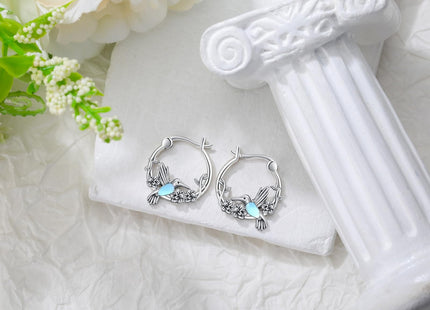 Vintage Hummingbird Moonstone Hoop Earrings 925 Sterling Silver Hummingbird with Moonstone Hoop Earrings for Women Gifts