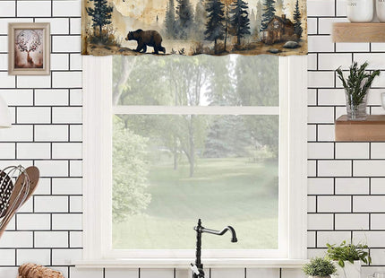 ZYQENGIMGA Rustic Cabin Bear Valance Curtains for Kitchen Farm Wildlife Vintage Camping Country Nature Window Valances for Kitchen Bedroom Bathroom Living Room 54 x 18 Inch, 1 Panel