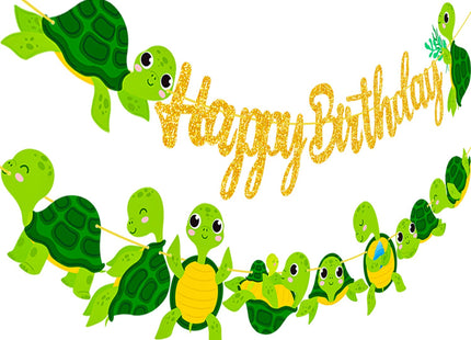 Sea Turtle Birthday Party Banner Baby Turtle Birthday Party Decorations 2Pcs Turtle Cutout Banners Ocean Sea Turtle Party Decoration for Under The Sea Baby Shower Supplies