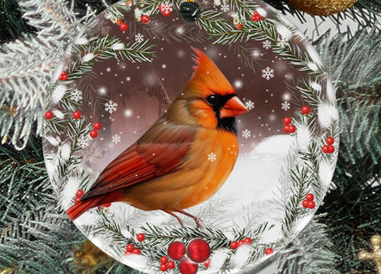 Oldchi Female Cardinal Lovers Ceramic Christmas Ornament, Ornaments for Christmas Tree - Hanging Decoration, Cardinal Lovers Gift, Christmas Ornament Idea for Farmer