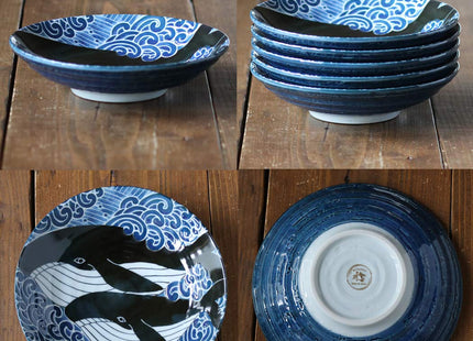 Minorutouki mino ware White Wave Whale Dinner Plate φ8.66×H1.97in 20oz Made in Japan
