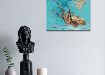 JZLDZS Ocean Wall Art Octopus Canvas Prints, 12x16 Inch Framed, Blue