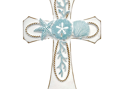 AMAJY Coastal Nautical Spiritual Wall Cross - White Resin Religious Art