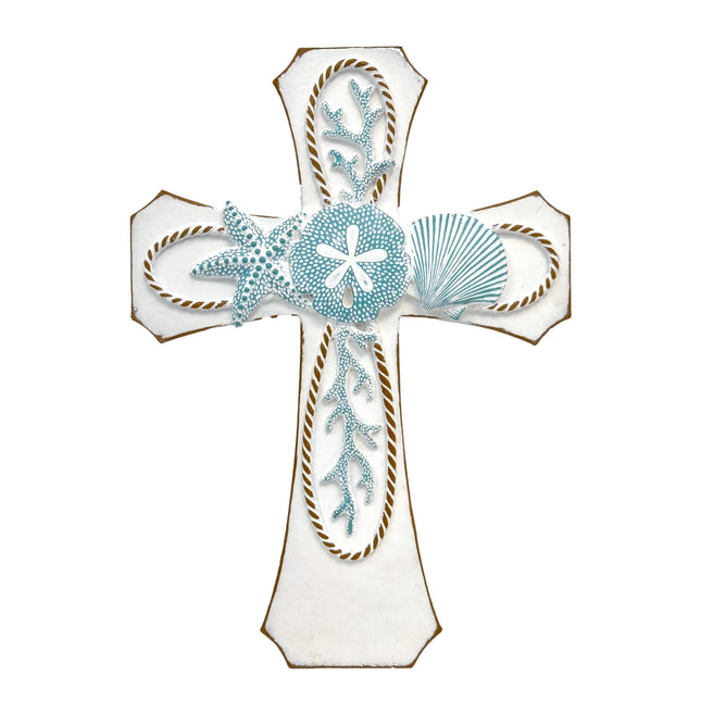 AMAJY Coastal Nautical Spiritual Wall Cross - White Resin Religious Art