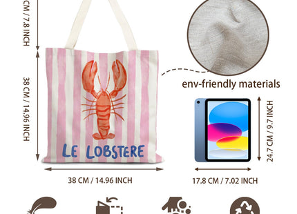LZYRF Red Lobster Coastal Beach Tote Bag, Lobster Gifts Canvas Tote Bags for Women, Gifts for a Beach Lover, Pink Striped Crawfish Beachy Reusable Grocery Shopping Bag