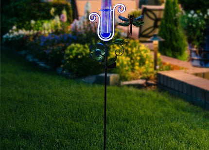 HOBYLUBY Solar Rain Gauge Outdoor with Dragonfly Decor