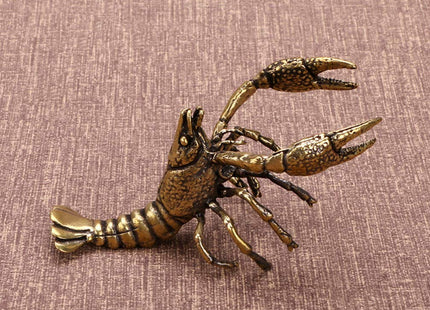 Kisangel Brass Golden Lobster Figurine Marine Animal Metal Statue Tea Pet