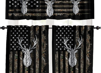wlsgdsg American Flag Valance Curtains for Boys Teen Room, Deer Hunting Woodland