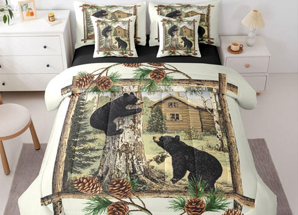 Erosebridal Black Bear Bedding Set 7 Pieces,Farmhouse Cabin Hunting Queen Comforter Set with Sheets Rustic Forest Animals Bed in a Bag for Kids Teens Men Woodland Country Lodge Bed Sets