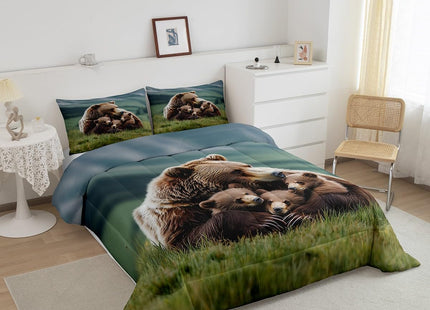 Erosebridal Bear Family Comforter Set Toddler Rustic Wild Animals Bedding Set Country Woodland Bear Down Comforter for Kids Boys Girls Farmhouse Cabin Duvet Insert Natural Wildlife Room Home Decor