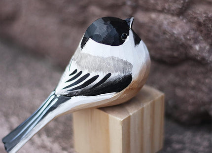 TALKLEK Hand Carved Wooden Bird Figurines, Creative Small Bird Statue for Home Decor, Bird Gifts for Bird Lovers (Black-Capped Chickadee)