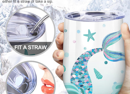 NymphFable 12 oz Mermaid Insulated Stainless Steel Tumbler with Straw Lid