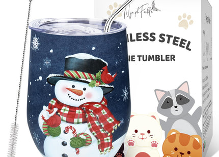NymphFable 12 oz Snowman Insulated Stainless Steel Tumbler with Straw Lid