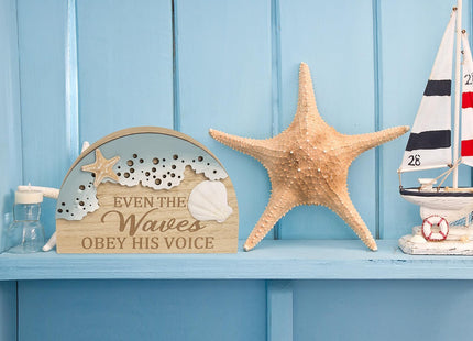flangairy Beach Wall Decor With 3d Starfish Seashell Waves, Wooden Coastal Wall Art Nautical Beachy Theme Room Bathroom Ocean House scripture Sign Table Shelf Window Sill Decorations For Home