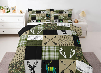 Erosebridal Deer Hunting Camo Twin Bedding Set - Rustic Cabin Lodge Comforter Set for Hunter, Green Camouflage Patchwork Plaid Quilt for Boys Kids Teen, Western Bedroom Decor - 1 Pillowcase