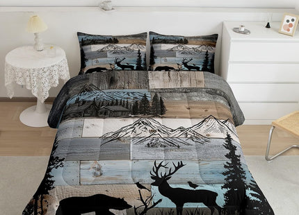 Erosebridal Rustic Farmhouse Comforter Set Queen Forest Cabin Bedding Set Woodland Hunting Bear Deer Comforter for Kids Boys Girls,Country Wildlife Animal Print Quilt Duvet