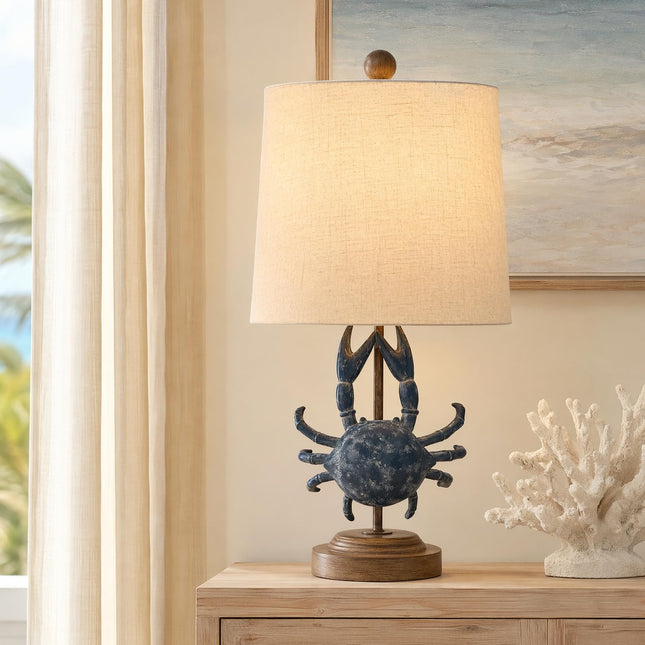 Crestview Collection 20" H Coastal Crab Table Lamp,Oatmeal Linen Shade