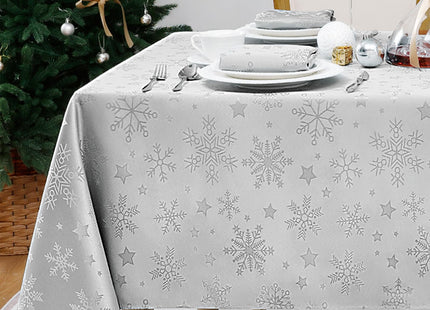 Romanstile Silver Christmas Jacquard Rectangle Tablecloth with Snowflake