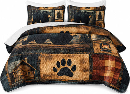 AILONEN Black Bear Quilt Set King Size, Rustic Bear Bedspread Coverlet for Boys Girls Adults with 2 Pillowcases,3-Piece Wildlife Themed Hunting Quilt Bedding Set