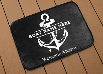 Personalized Welcome Aboard Boat Mat - Custom Name Anchor Door Rug, Customized Ship Entrance Floor, Non-Slip Nautical Outdoor Lake House Decor, Yacht Gift for Boat Owners