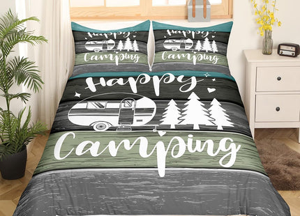 Castle Fairy Camper Travel Trailers Decorations,Rustic Farmhouse Style Duvet Cover for Kids Boys Girls Teens,Pine Tree Drawing Design Bedroom Decor Comforter Cover Full(No Filler)
