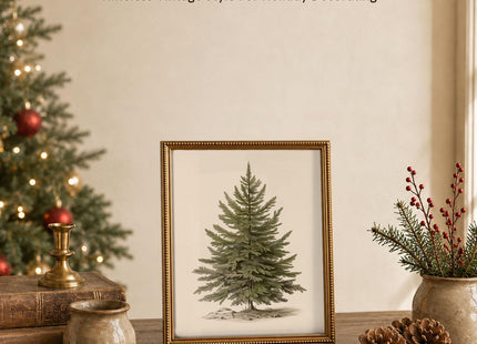 OFlyDesigns Vintage Christmas Tree Wall Art Print, Antique Botanical Pine Illustration (Vintage Christmas Tree, 8x10, Unframed)