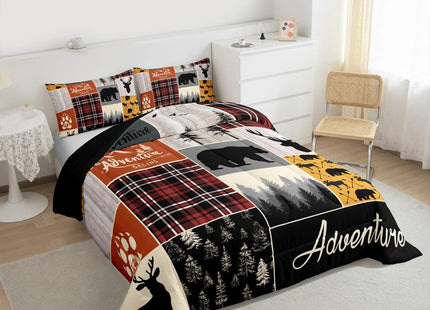 Rustic Farmhouse Twin Comforter Set, Retro Cabin Lodge Bedding Woodland