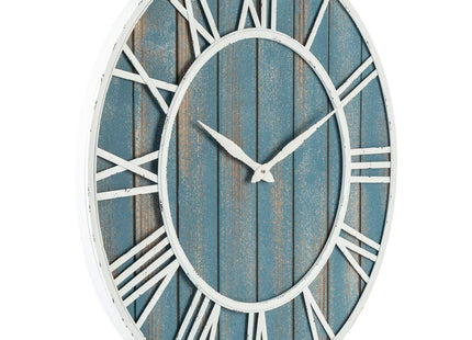Oldtown Clocks 30" Coastal Wall Clock - Metal & Solid Wood Noiseless Weathered Beach Blue Wall Clock