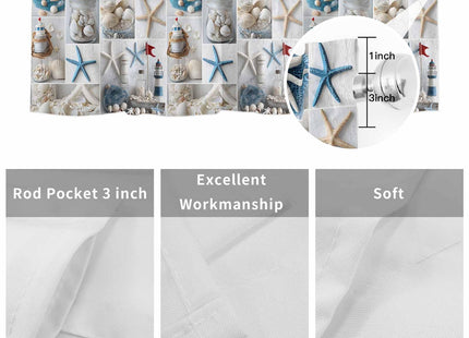 Nautical Valance Curtain for Window,Coastal Lighthouse Starfish Collage Plaid Rod Pocket Kitchen Valances Short Curtain Panel Summer Beach Conch Window Treatment Drape for Bathroom/Bedroom/Cafe