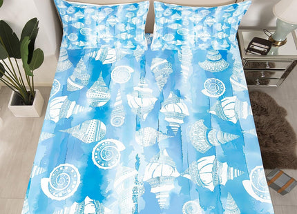 Coastal Ocean Fitted Sheet Queen Size,Boho Pattern Seashell Conch Bedding Set 3Pcs,Navy Blue Tie Dye Bed Sheet for Kids Girls Boys Adult Room Decor,Sea Beach Deep Pocket Sheet,2 Pillowcases