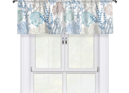 Kapok Quadrant Coastal Valance for Windows - Blue Ocean Coral Valance Curtain 54"x18" Short Curtain Window Treatment for Kitchen Living Room Bathroom Bedroom